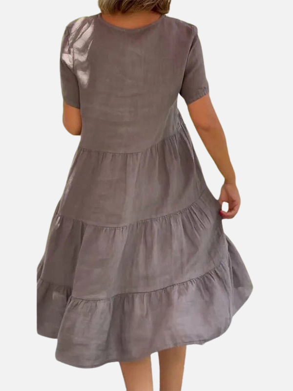 Natalia | Vestido de Lino Holgado Manga Corta Mujer