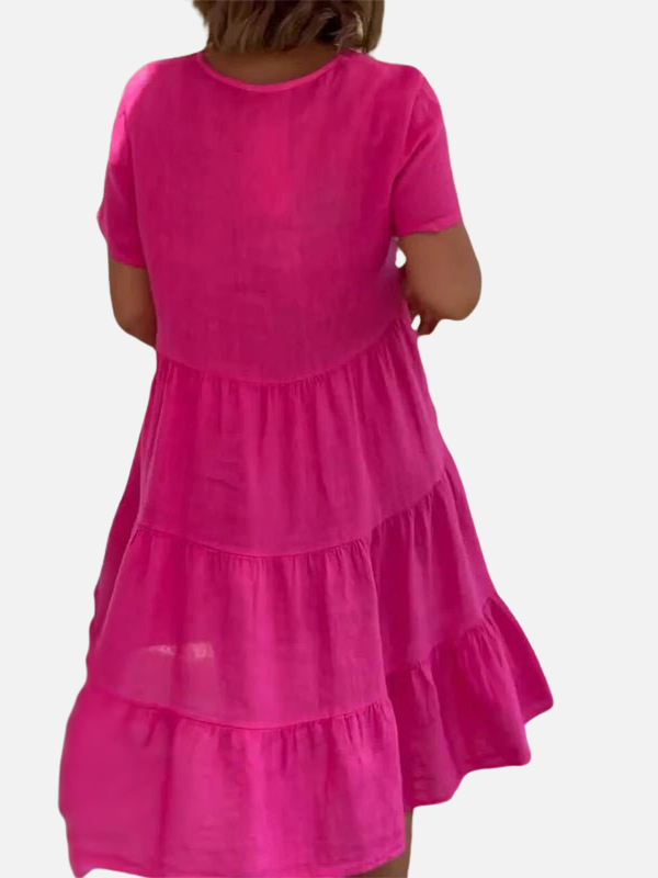 Natalia | Vestido de Lino Holgado Manga Corta Mujer