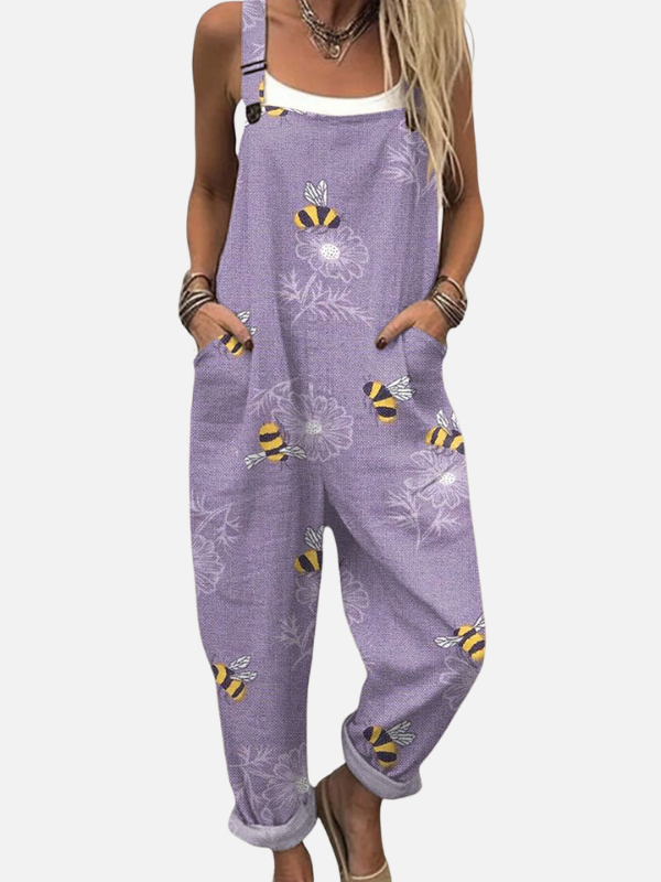 Shannon | Bee Print Overalls for Women Wide Leg