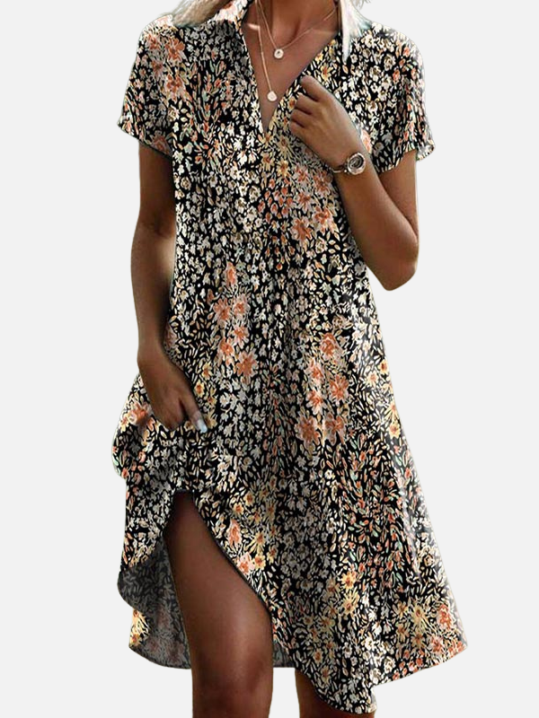 Jessica | Boho Floral Dress for Women Short Sleeve