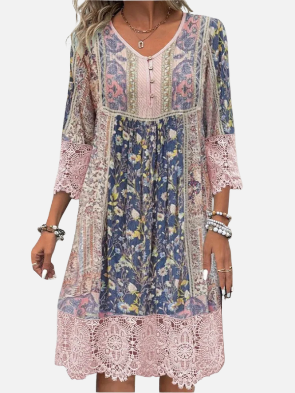 Alicia | Boho Floral Patchwork Dress for Women Lace Trim
