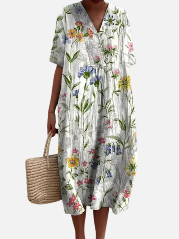 Valerie | Botanical Print Midi Dress for Women V Neck