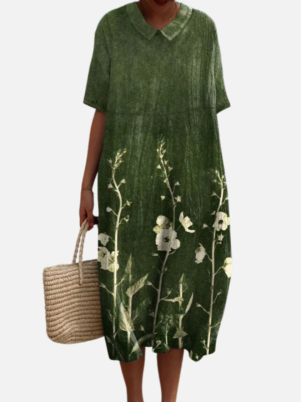 Valerie | Botanical Print Midi Dress for Women V Neck