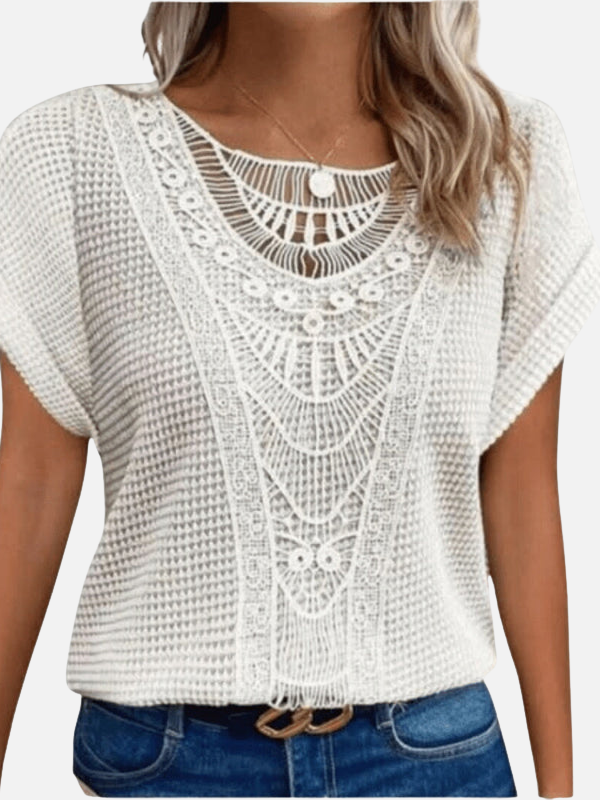 Valerie | Crochet Panel Knit Top for Women Short Sleeve