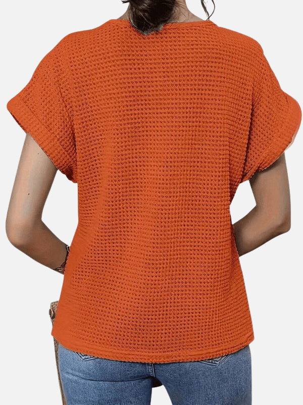Valerie | Crochet Panel Knit Top for Women Short Sleeve