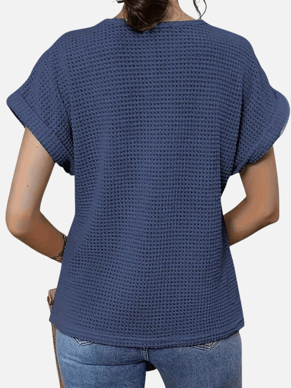 Valerie | Crochet Panel Knit Top for Women Short Sleeve