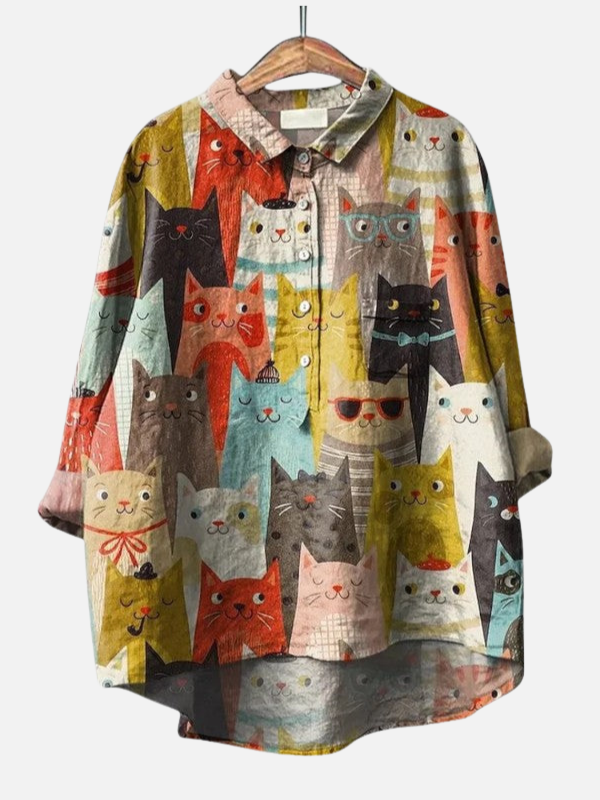 Samantha | Dog and Cat Print Shirt for Women Long Sleeve
