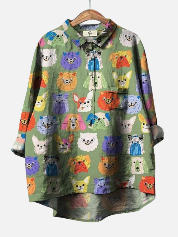 Samantha | Dog and Cat Print Shirt for Women Long Sleeve