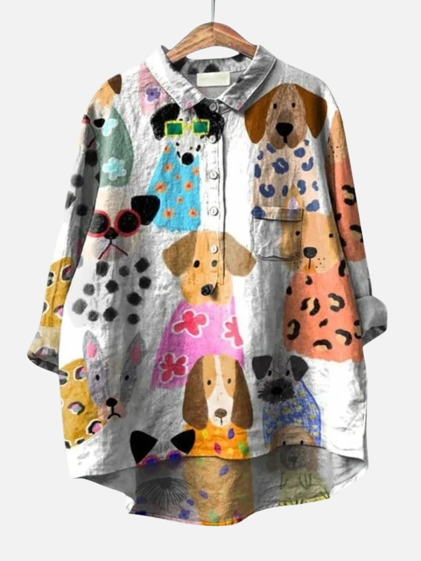 Samantha | Dog and Cat Print Shirt for Women Long Sleeve