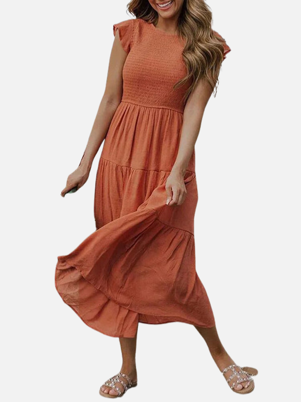 Ana | Vestido Midi con Olanes de Manga Corta Mujer