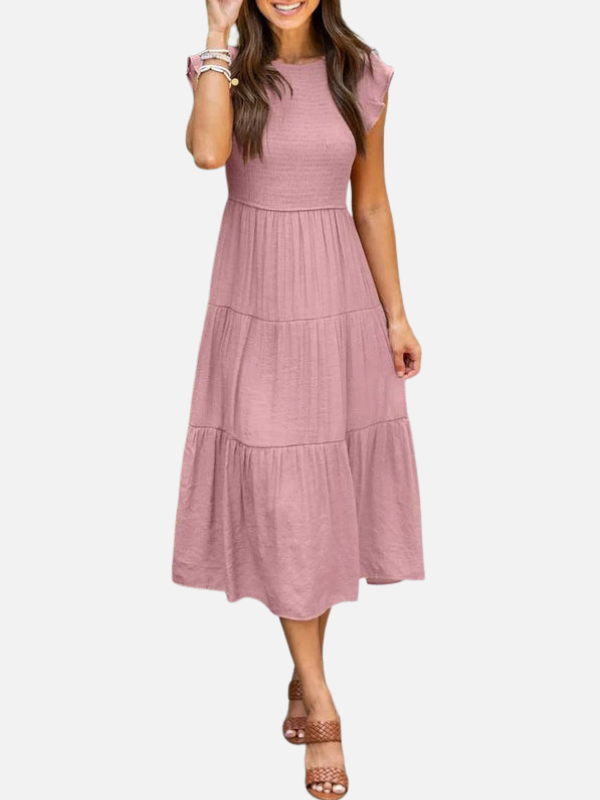 Ana | Vestido Midi con Olanes de Manga Corta Mujer