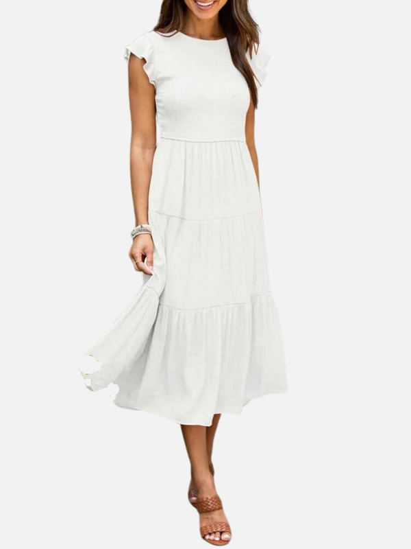 Ana | Vestido Midi con Olanes de Manga Corta Mujer