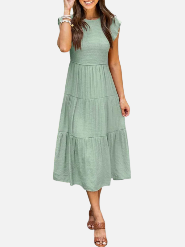 Ana | Vestido Midi con Olanes de Manga Corta Mujer