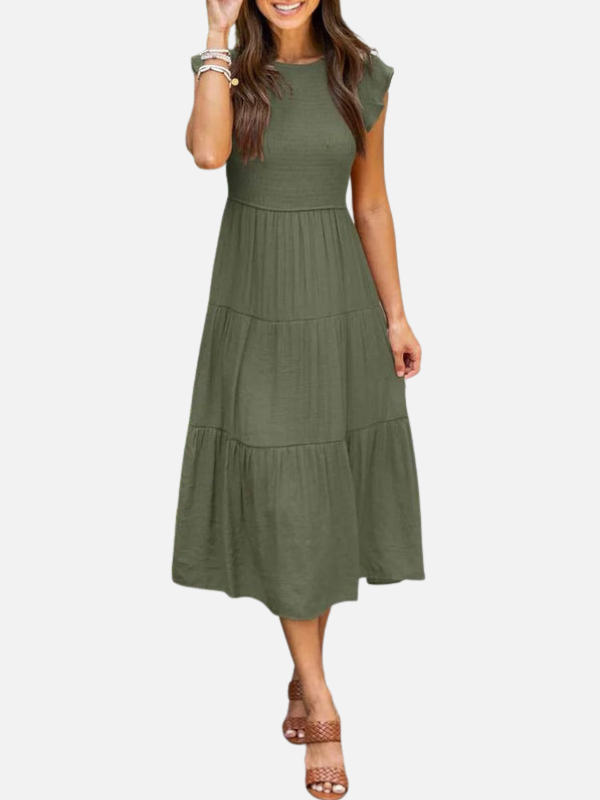 Ana | Vestido Midi con Olanes de Manga Corta Mujer