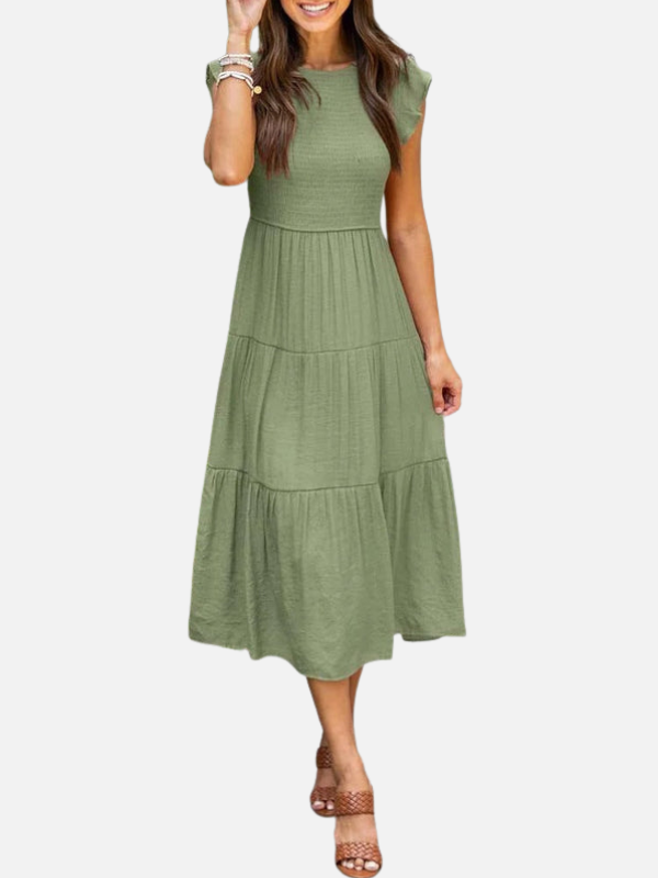 Ana | Vestido Midi con Olanes de Manga Corta Mujer