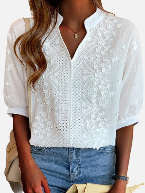 Emily | Eyelet Embroidered Blouse for Women V Neck