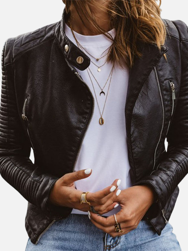 Wendy | Faux Leather Biker Jacket for Women Asymmetric Zip