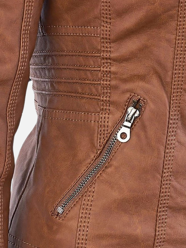 Megan | Faux Leather Moto Jacket for Women Detachable Hood