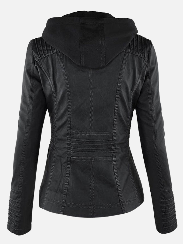 Megan | Faux Leather Moto Jacket for Women Detachable Hood