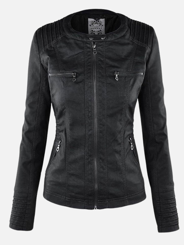 Megan | Faux Leather Moto Jacket for Women Detachable Hood