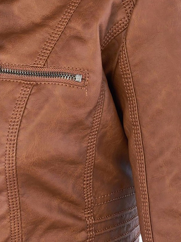 Megan | Faux Leather Moto Jacket for Women Detachable Hood