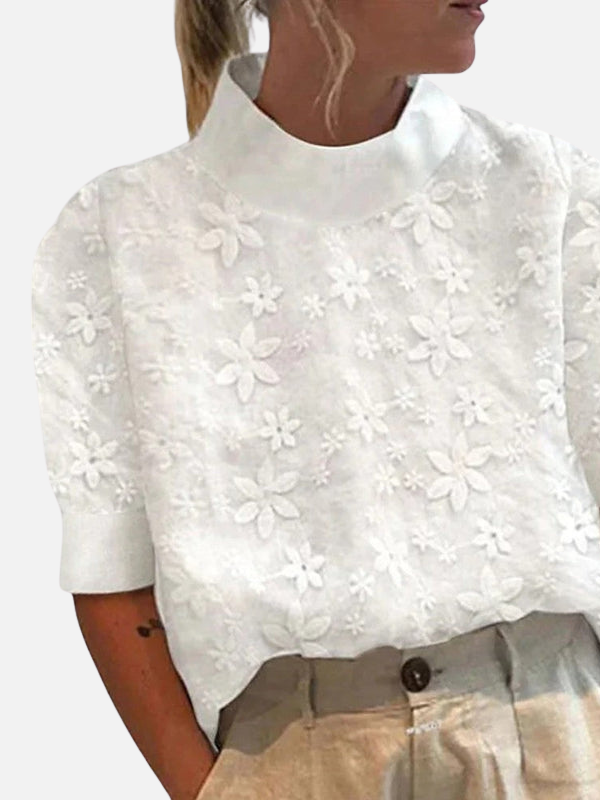 Paula | Floral Applique Mock Neck Blouse for Women