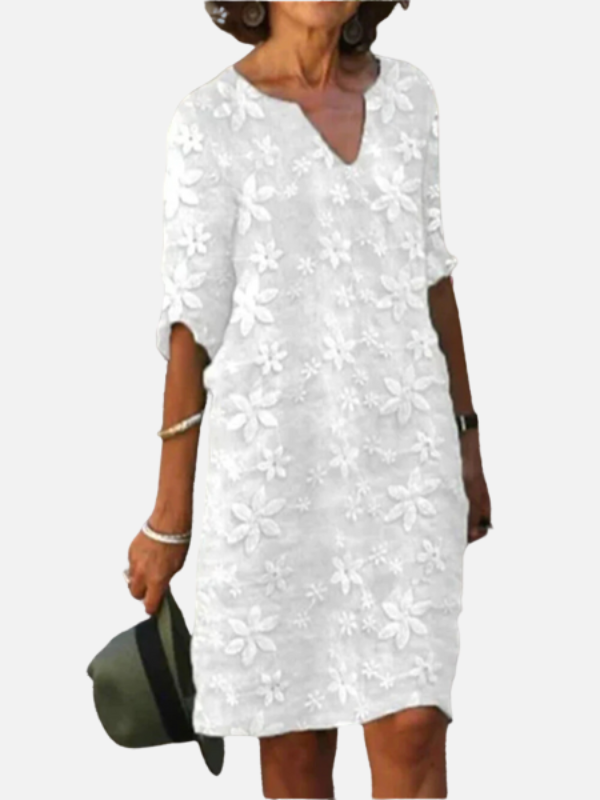Sandra | Floral Embroidered Shift Dress for Women 3/4 Sleeve