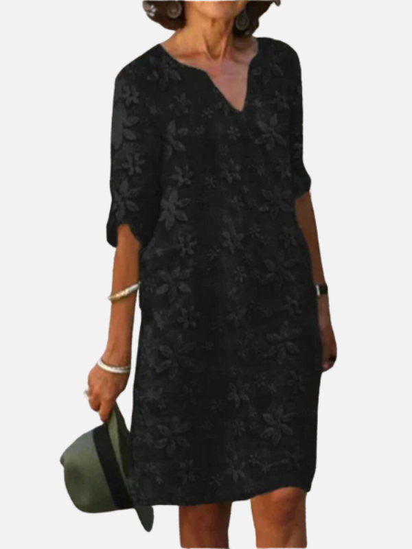 Sandra | Floral Embroidered Shift Dress for Women 3/4 Sleeve