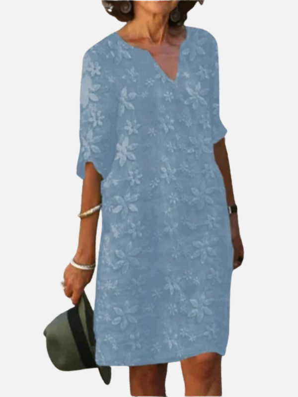 Sandra | Floral Embroidered Shift Dress for Women 3/4 Sleeve