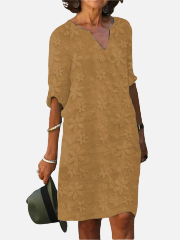 Sandra | Floral Embroidered Shift Dress for Women 3/4 Sleeve