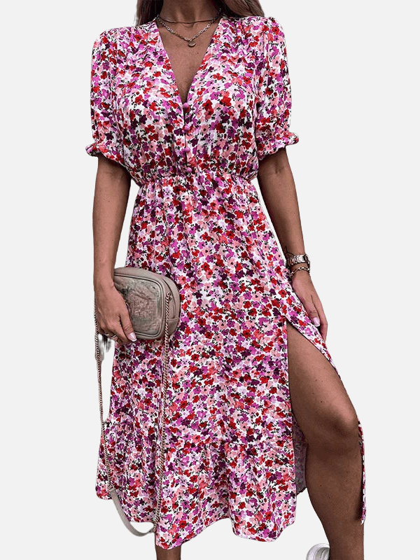 Denise | Floral Wrap Midi Dress for Women Front Slit