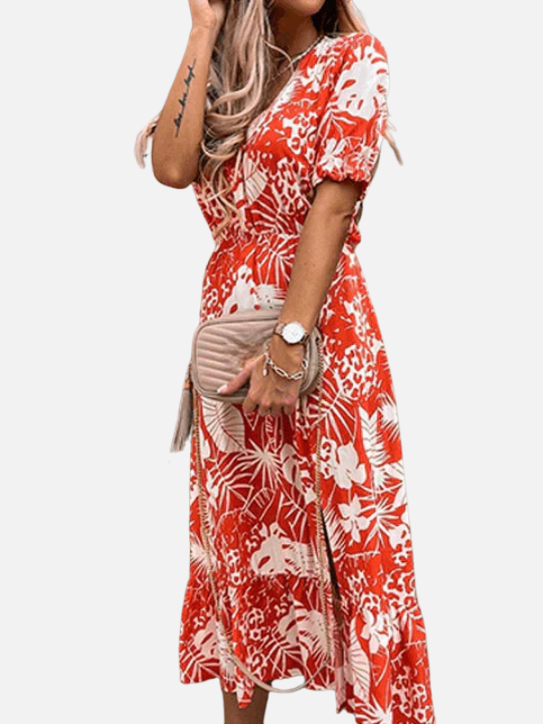 Denise | Floral Wrap Midi Dress for Women Front Slit