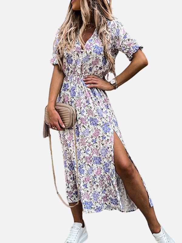 Denise | Floral Wrap Midi Dress for Women Front Slit