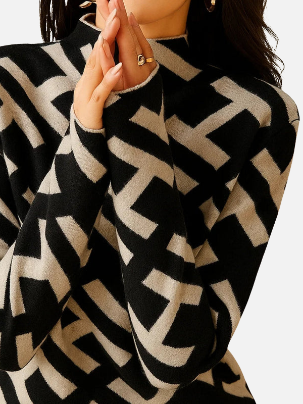Tracy | Greek Key Pattern Sweater for Women Mock Neck