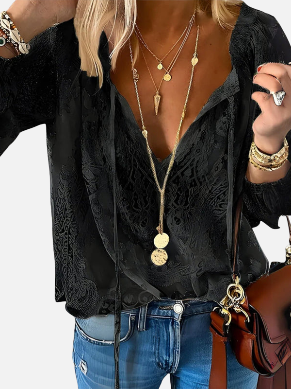 Jill | Lace Boho Blouse for Women V Neck Long Sleeve