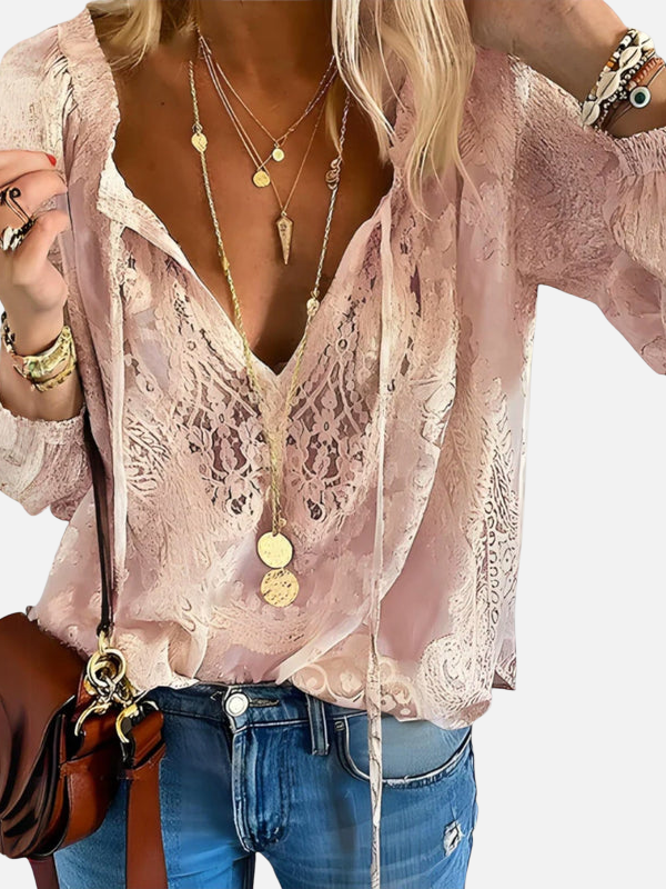 Jill | Lace Boho Blouse for Women V Neck Long Sleeve