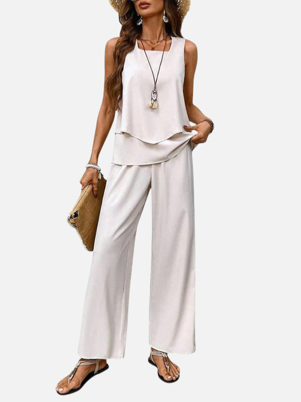 Wendy | Layered Tank and Wide Leg Pants Two Piece Set