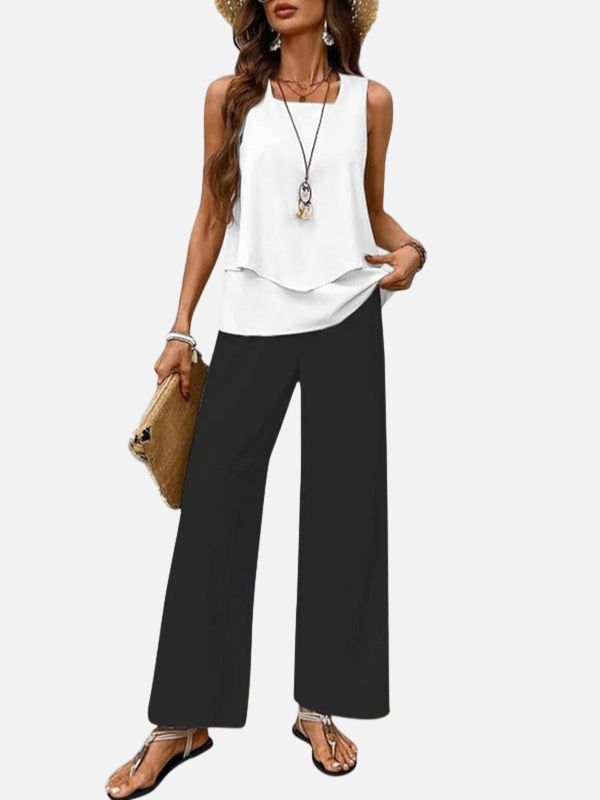 Wendy | Layered Tank and Wide Leg Pants Two Piece Set