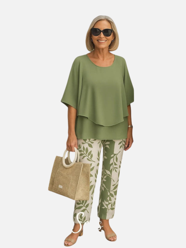Catherine | Layered Top and Printed Pants Set for Women