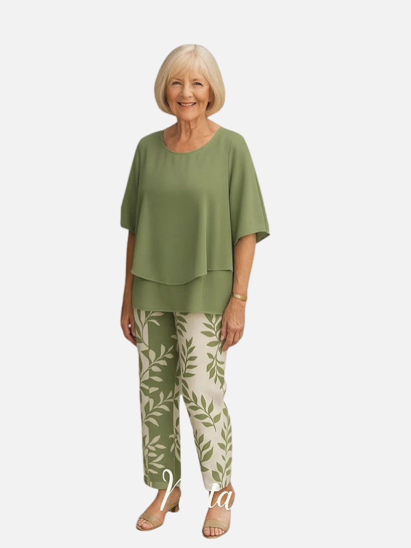 Catherine | Layered Top and Printed Pants Set for Women