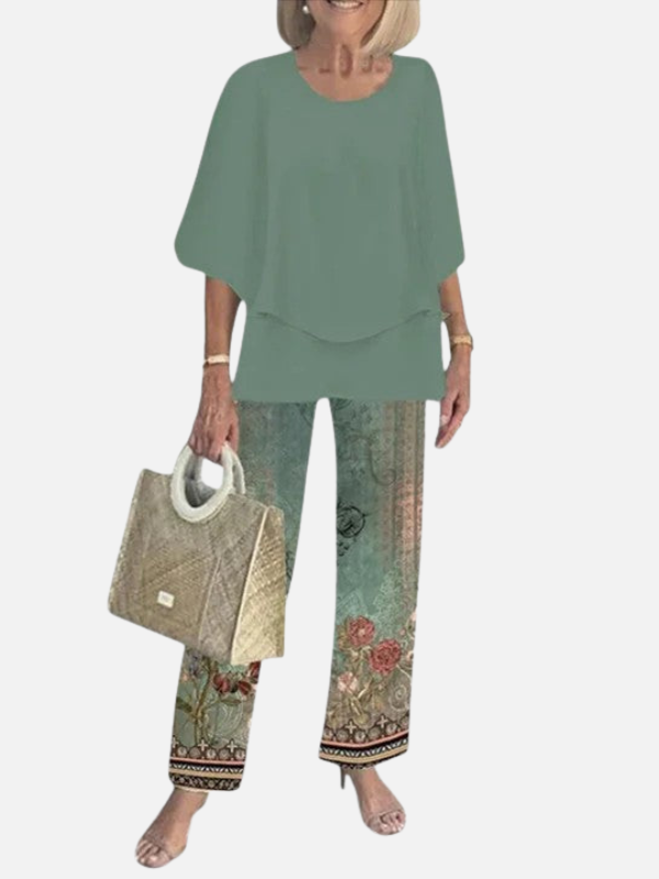 Catherine | Layered Top and Printed Pants Set for Women