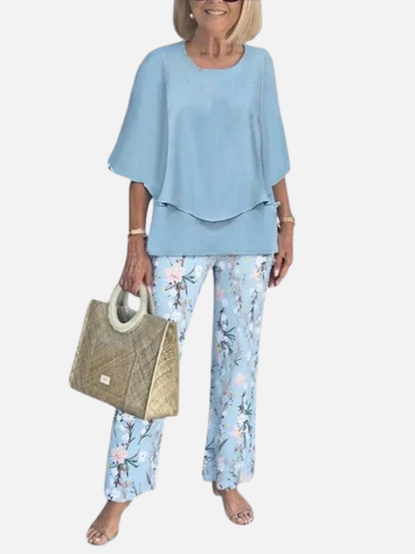 Catherine | Layered Top and Printed Pants Set for Women