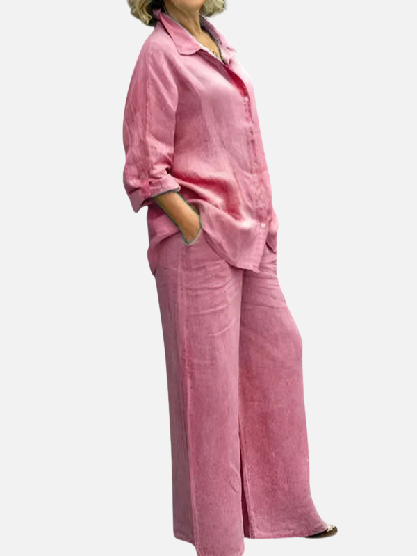 Erica | Linen Look Shirt and Wide Leg Pants Set for Women