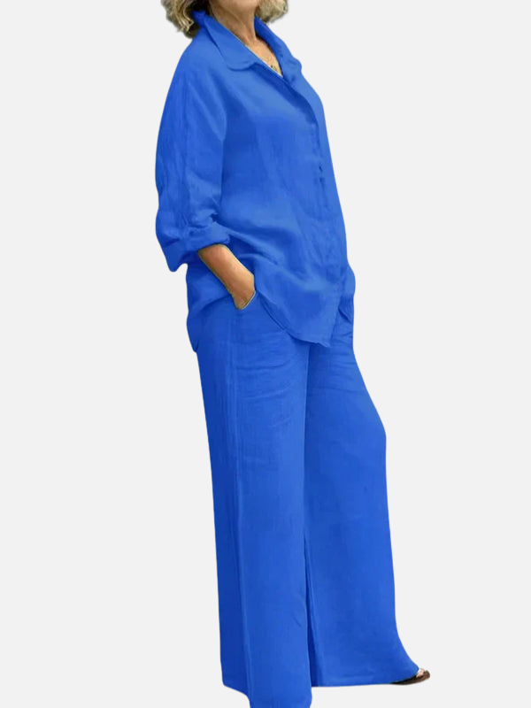 Erica | Linen Look Shirt and Wide Leg Pants Set for Women
