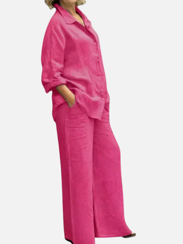Erica | Linen Look Shirt and Wide Leg Pants Set for Women