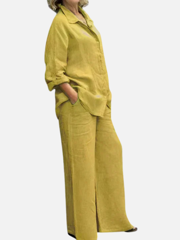 Erica | Linen Look Shirt and Wide Leg Pants Set for Women