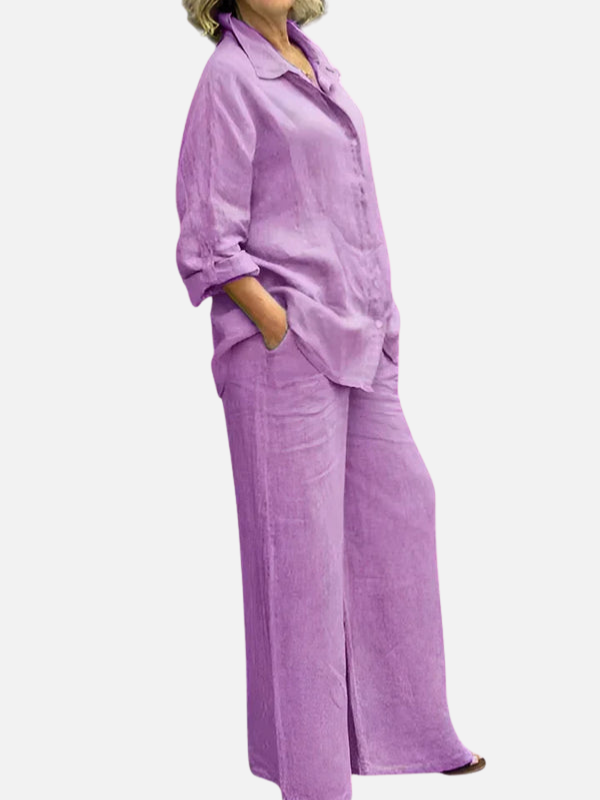 Erica | Linen Look Shirt and Wide Leg Pants Set for Women