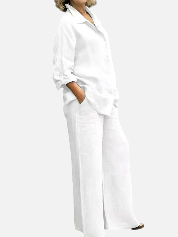 Erica | Linen Look Shirt and Wide Leg Pants Set for Women