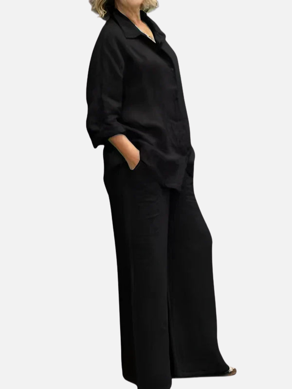 Erica | Linen Look Shirt and Wide Leg Pants Set for Women