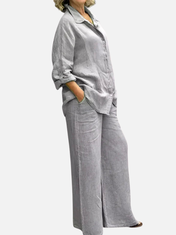 Erica | Linen Look Shirt and Wide Leg Pants Set for Women